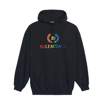 Balenciaga Rainbow Logo Wheat Hoodie Unisex Oversized Black 570811TEV501000