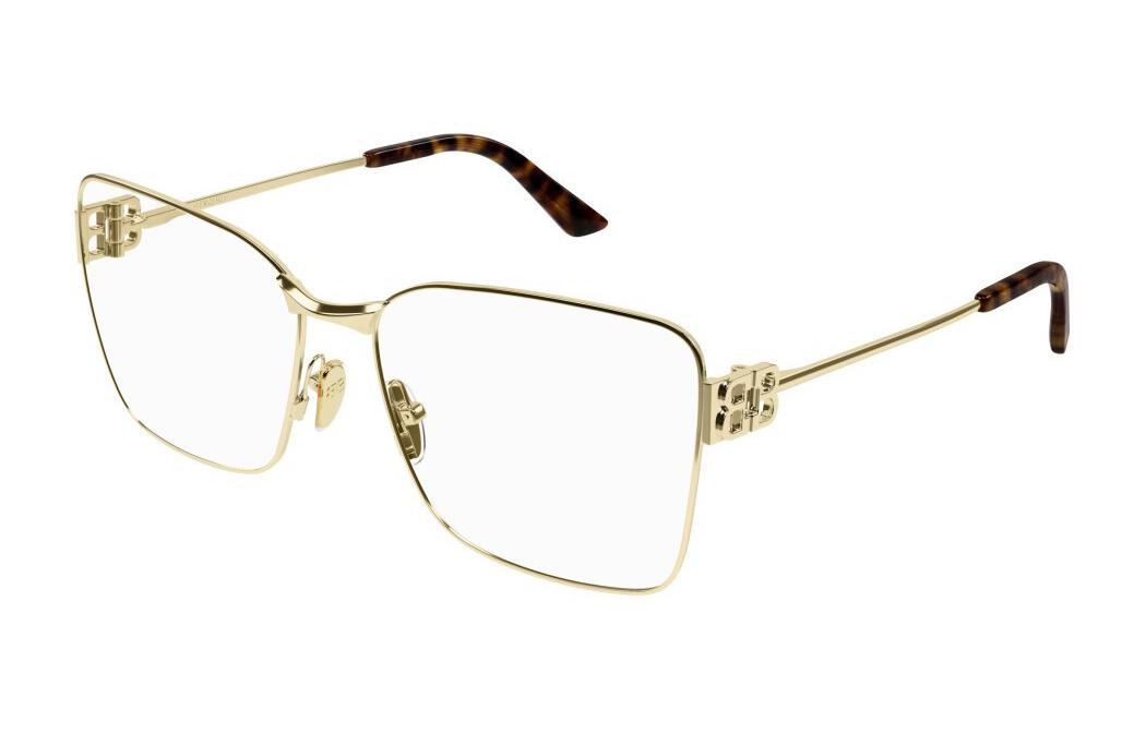 Order Kacamata Optik Balenciaga Emas Unisex dengan Desain Logo di Tangkai. BB0339O