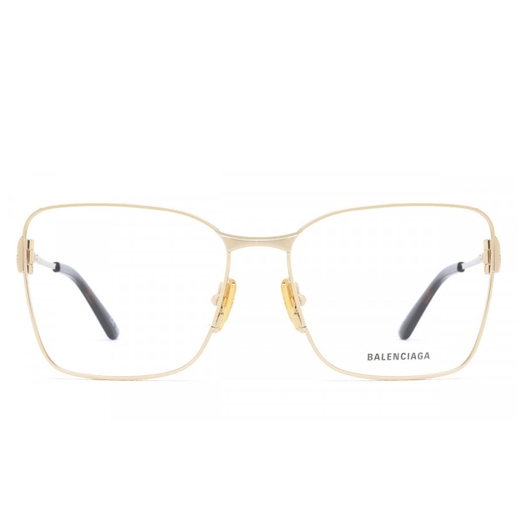 Lookbook Kacamata Optik Balenciaga Emas Unisex dengan Desain Logo di Tangkai. BB0339O