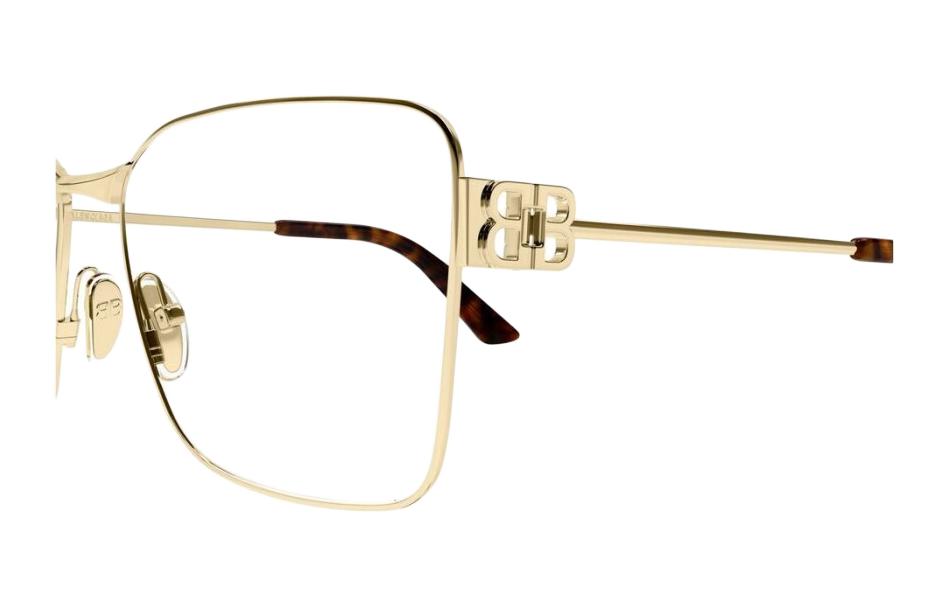 Shop Kacamata Optik Balenciaga Emas Unisex dengan Desain Logo di Tangkai. BB0339O
