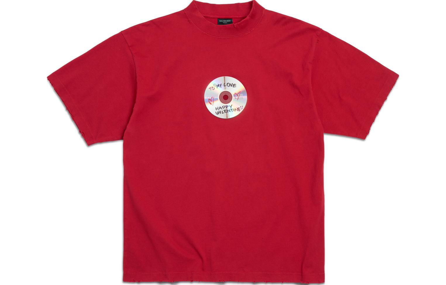 Buy 巴黎世家红色字母印花男女同款短袖圆领T恤. 764235TQVE46400