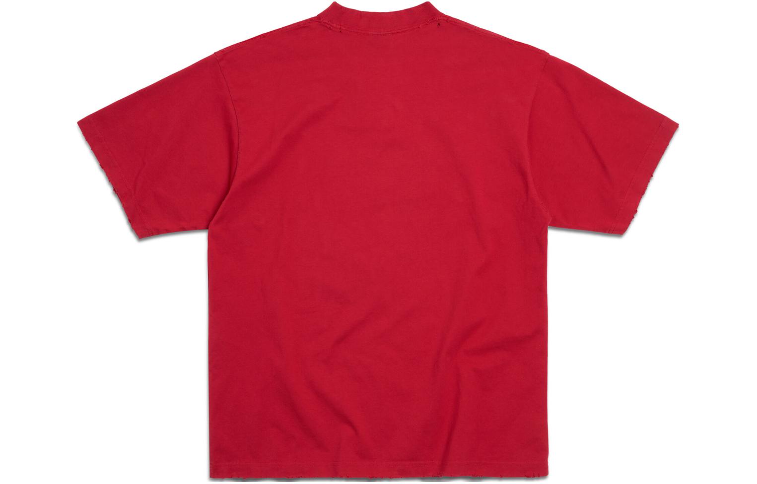 Lookbook 巴黎世家红色字母印花男女同款短袖圆领T恤. 764235TQVE46400