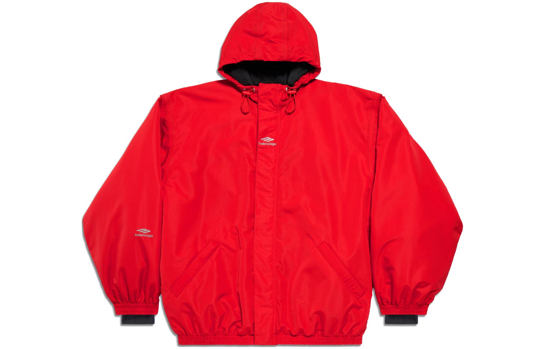 Balenciaga Red Logo Print Hooded Parka Ski Jacket 773988TPO416400