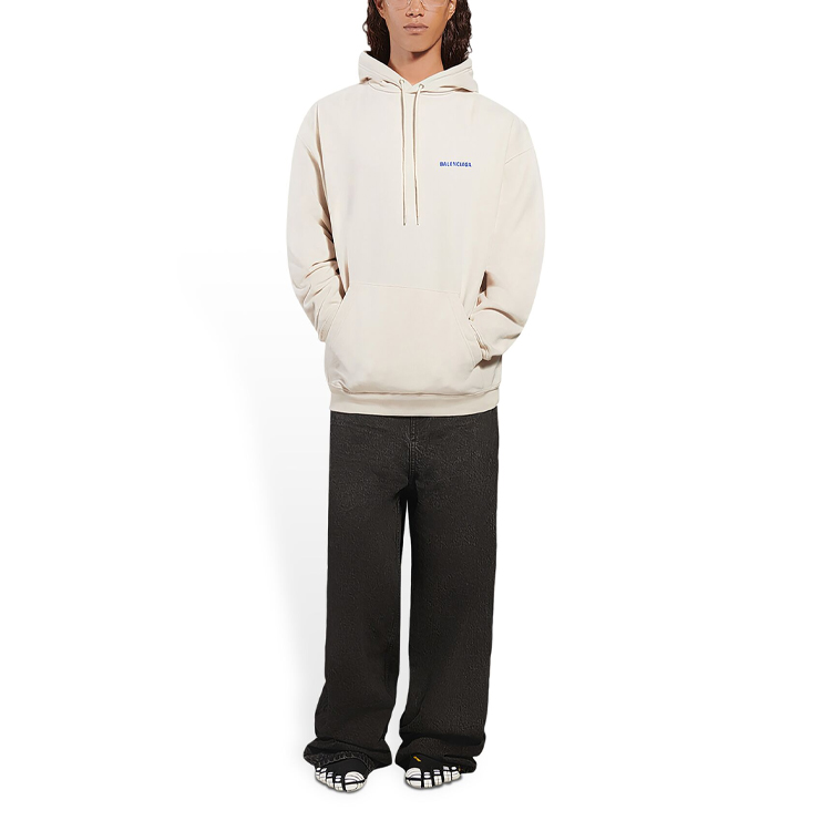 Shop Balenciaga Regular Fit Pullover Hoodie Off-White 600583TJVA89055