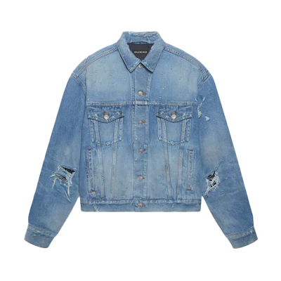 Balenciaga Ripped Denim Long-Sleeve Jacket 641540TDW142164