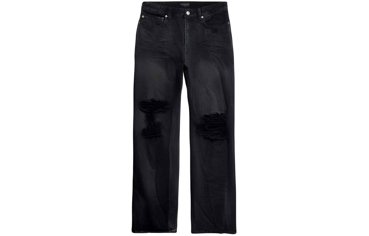 Balenciaga Ripped Distressed Mid-Rise Straight-Leg Jeans Unisex Black 745151TBP471363