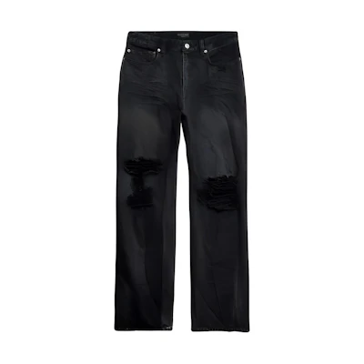 Balenciaga Ripped Distressed Mid-Rise Straight-Leg Jeans Unisex Black 745151TBP471363