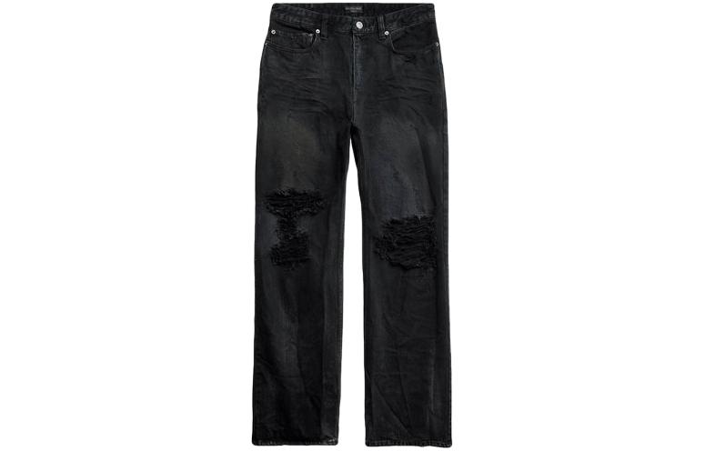 Balenciaga Ripped Distressed Mid-Rise Straight-Leg Jeans Unisex Black 745151TBP471363 圖 2