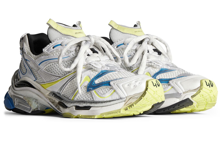 Lookbook Balenciaga巴黎世家 Runner 2.0 網布 老化風格 系帶 低筒 爸爸鞋 男款 白黃藍