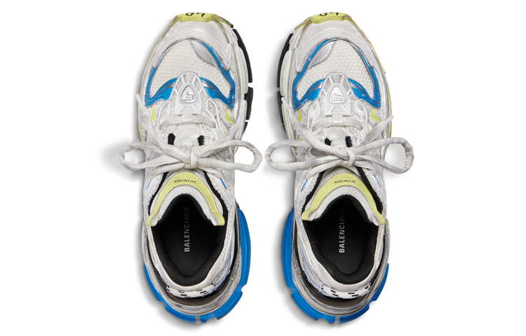 Shop Balenciaga巴黎世家 Runner 2.0 網布 老化風格 系帶 低筒 爸爸鞋 男款 白黃藍