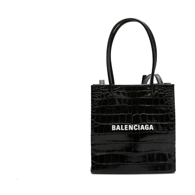 Balenciaga Shopping Tote Bag XXS Crocodile Effect Black