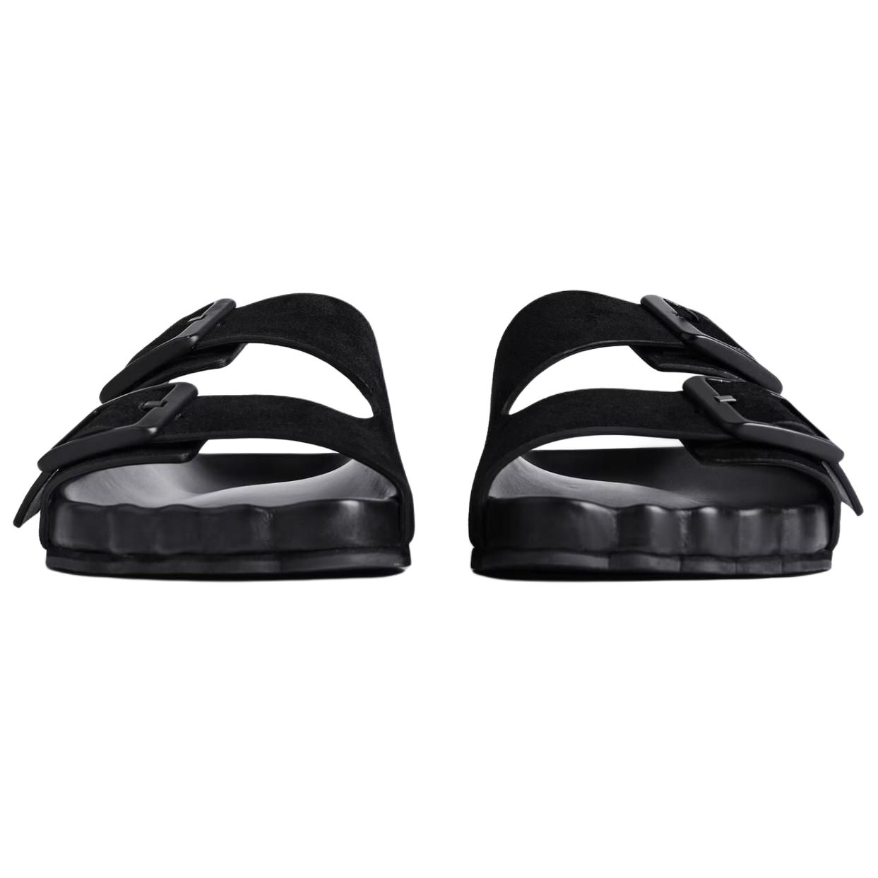 Shop Balenciaga巴黎世家 皮革 通用舒適 一字拖鞋 男款 黑色