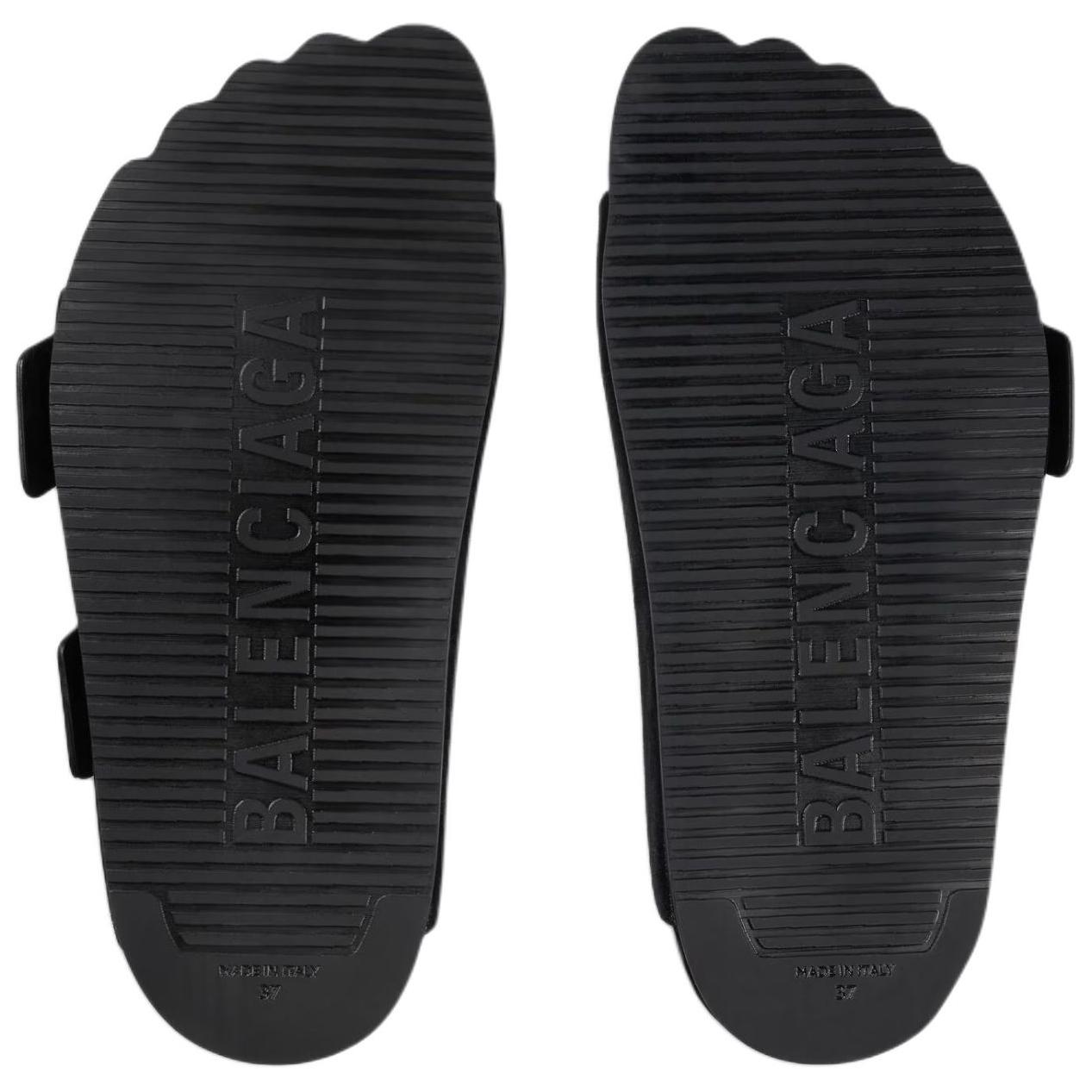 Sizing Balenciaga巴黎世家 皮革 通用舒適 一字拖鞋 男款 黑色