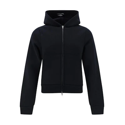 Balenciaga Slim Fit Black Hoodie with Ribbed Cuffs and Zipper Pockets 790382TQVN91000
