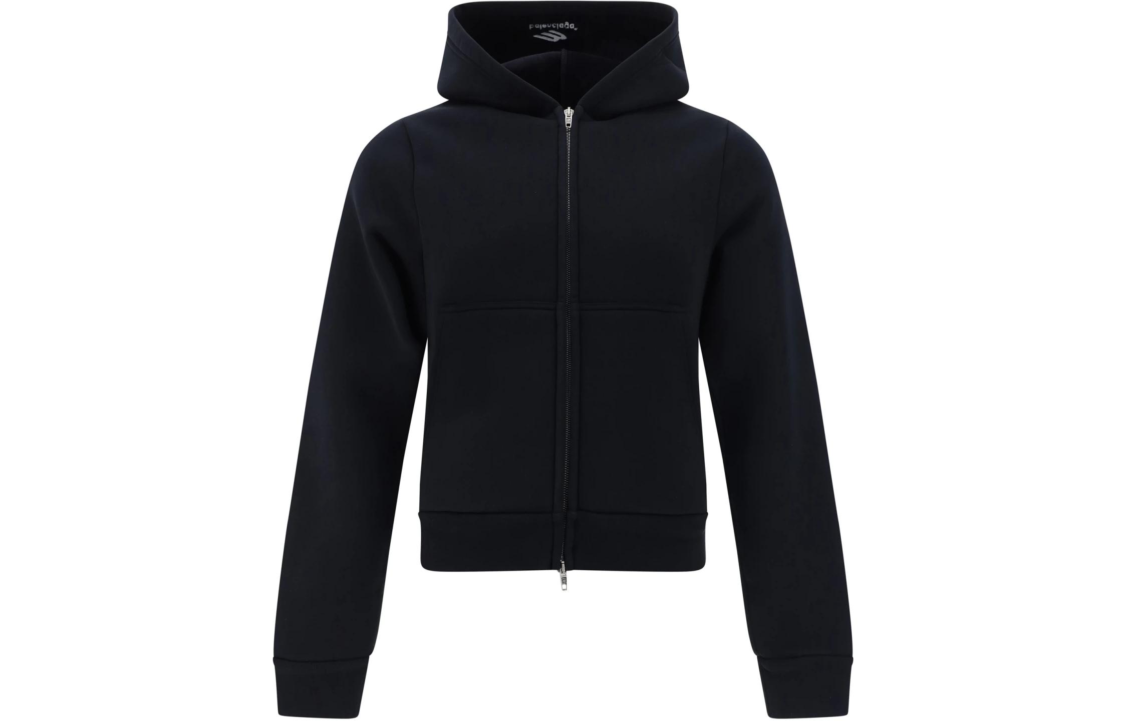Balenciaga Slim Fit Black Hoodie with Ribbed Cuffs and Zipper Pockets 790382TQVN91000 圖 2