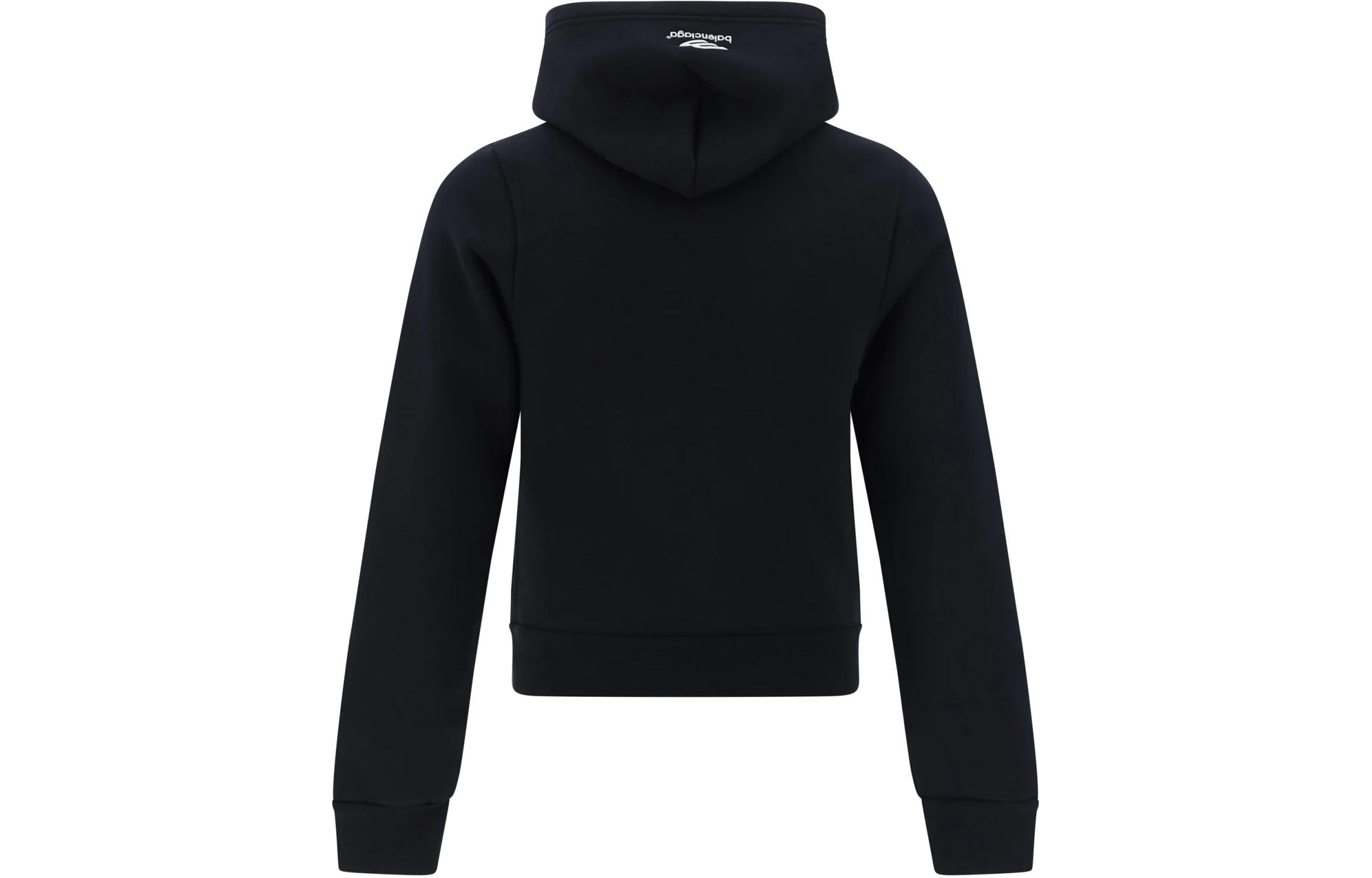 Balenciaga Slim Fit Black Hoodie with Ribbed Cuffs and Zipper Pockets 790382TQVN91000 圖 3