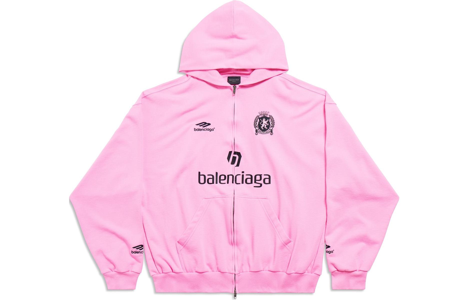 Balenciaga Soccer SS24 Letter Print Zip Hoodie Unisex Loose Fit Long Sleeve 744457TPVT11401