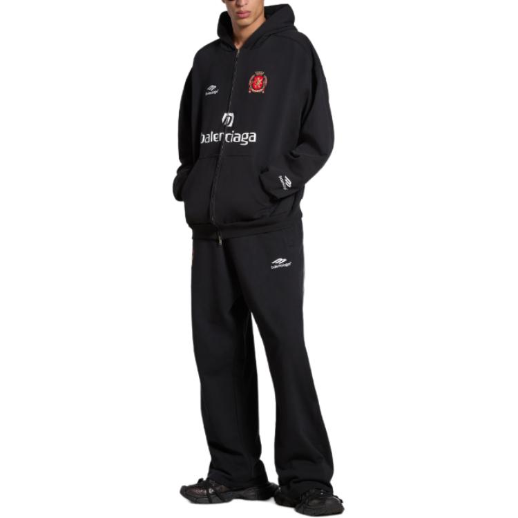 Shop 巴黎世家 足球系列SS24字母印花拉链连帽衫 男女宽松长袖 744457TPVT11401