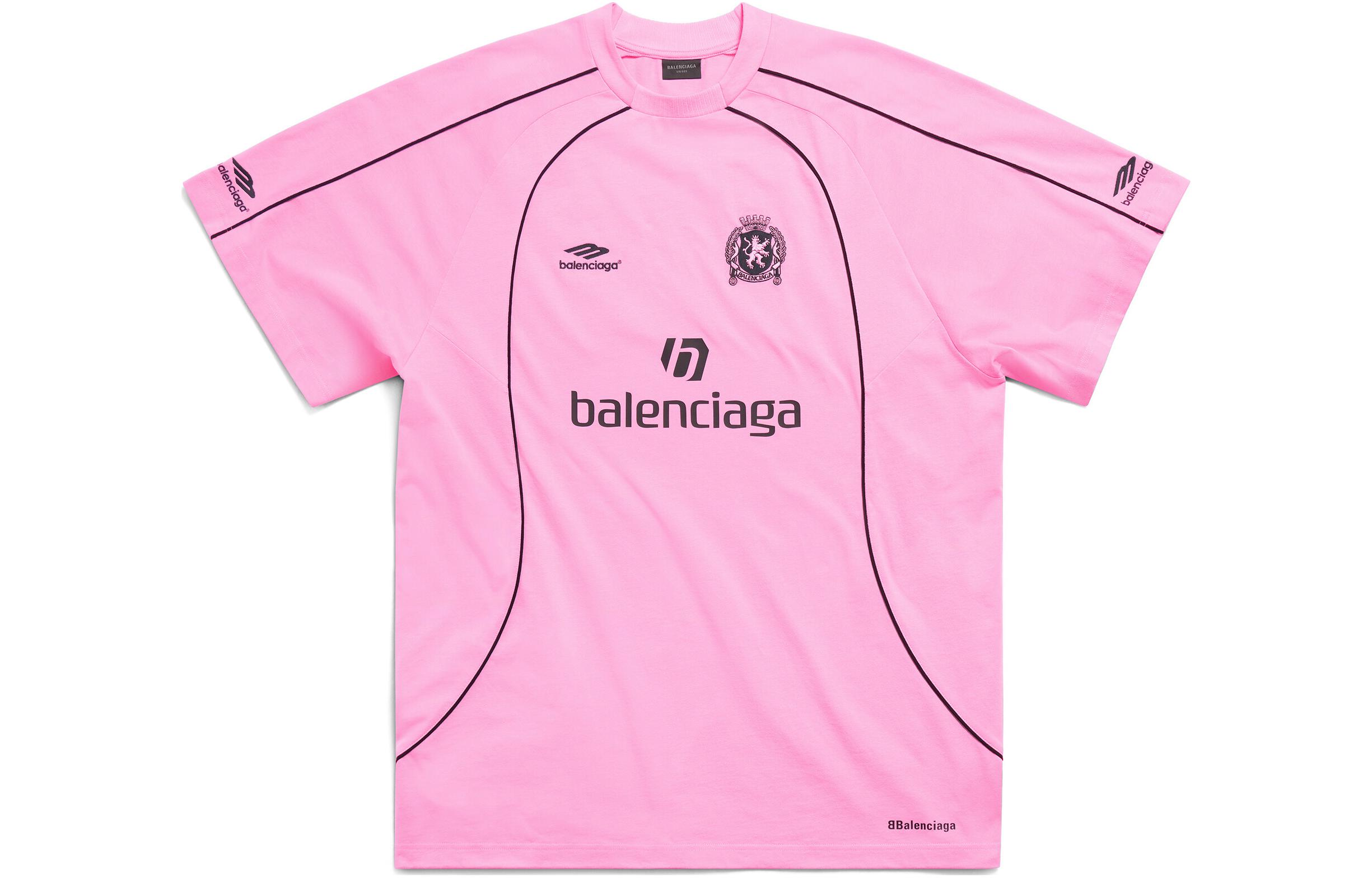 Balenciaga Soccer SS24 Logo Print Pink Oversized Unisex Crew Neck T-Shirt. 777705TPVR91401