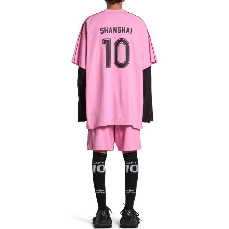 Purchase 발렌시아가 SS24 로고 프린트 핑크 오버사이즈 유니섹스 크루넥 티셔츠. 777705TPVR91401