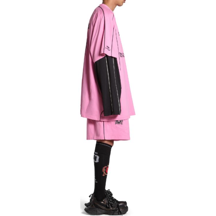 Details for 발렌시아가 SS24 로고 프린트 핑크 오버사이즈 유니섹스 크루넥 티셔츠. 777705TPVR91401