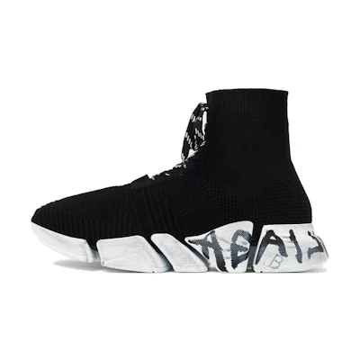 Balenciaga Speed 2.0 Lace Up Sneakers 'Black Recycled Knit and White Sole Unit'