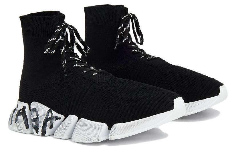 Shop Balenciaga Speed 2.0 Zapatillas 'Negro Tejido Reciclado y Suela Blanca' 617258W2DD41091