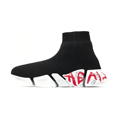 Balenciaga Speed 2.0 Sneakers 'Black Knit with Red Graffiti'