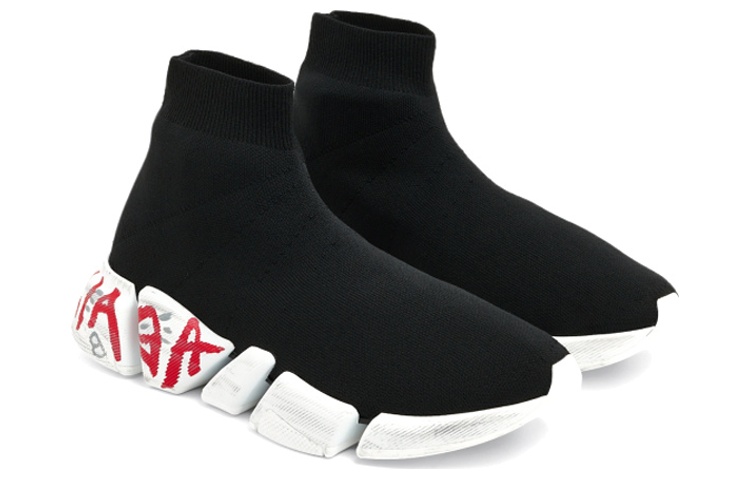 Balenciaga Speed 2.0 Sneakers 'Black Knit with Red Graffiti' 圖 2
