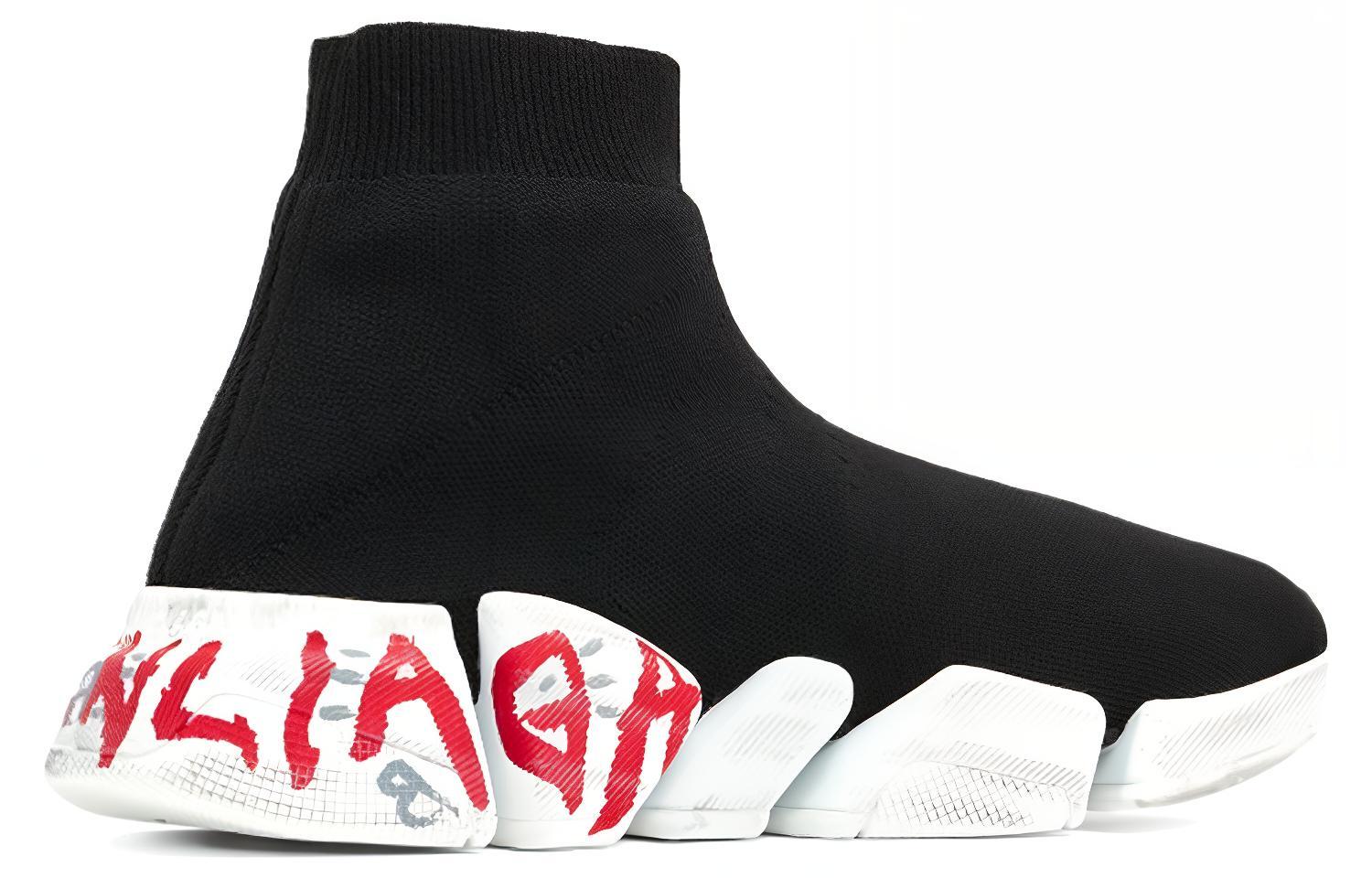 Balenciaga Speed 2.0 Sneakers 'Black Knit with Red Graffiti' 圖 3