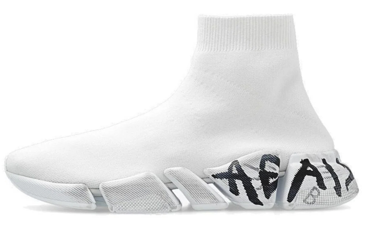 Balenciaga Speed 2.0 Sneakers 'White Knit with Black Graffiti'