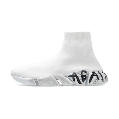 Balenciaga Speed 2.0 Sneakers 'White Knit with Black Graffiti'