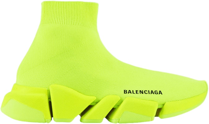 Women Balenciaga Speed 2 Trainer Knit Fluo Yellow 617196 W1726