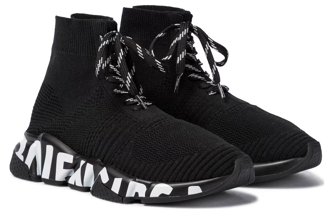 Shop Balenciaga Speed Lace-Up Sneaker 'Graffiti - Hitam' 617251W2DB71006