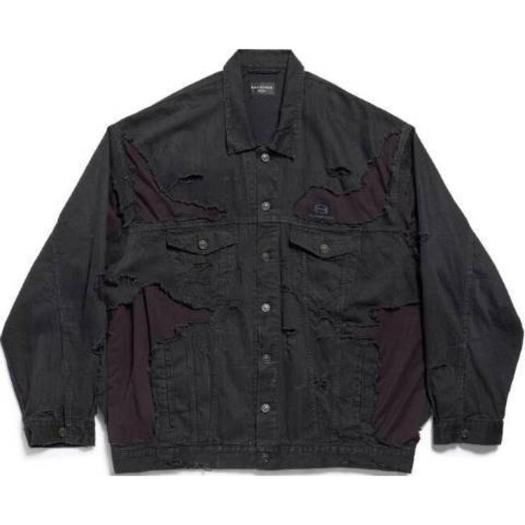 Balenciaga Spliced Logo Print Single-Breasted Loose Jacket - Unisex Black 793886TQW541071