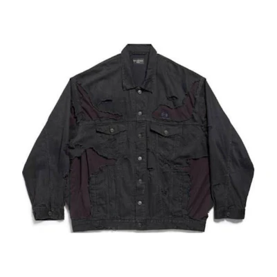 Balenciaga Spliced Logo Print Single-Breasted Loose Jacket - Unisex Black 793886TQW541071