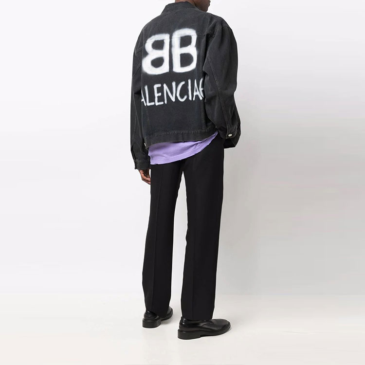 Cheap Balenciaga Jaket Denim Logo Spray Cat Unisex Hitam. 678354TIWA21440