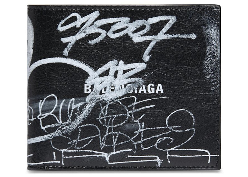 Balenciaga Square Folded Graffiti Wallet Black/White
