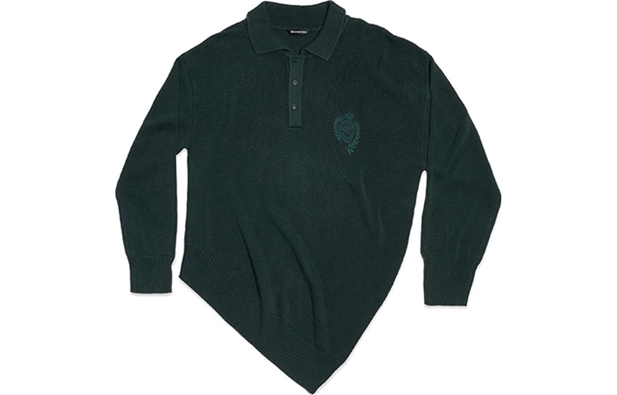 Balenciaga SS21  Logo Button Long Sleeve Polo Shirt Green Regular Fit 657407T31973004