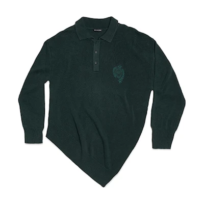 Balenciaga SS21 Logo Button Long Sleeve Polo Shirt Green Regular Fit 657407T31973004