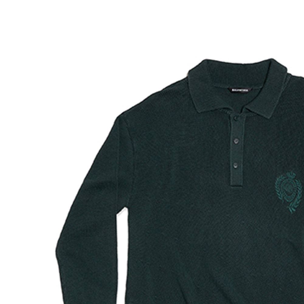 Shop Balenciaga SS21 Polo Lengan Panjang Logo Butang Hijau Regular Fit 657407T31973004