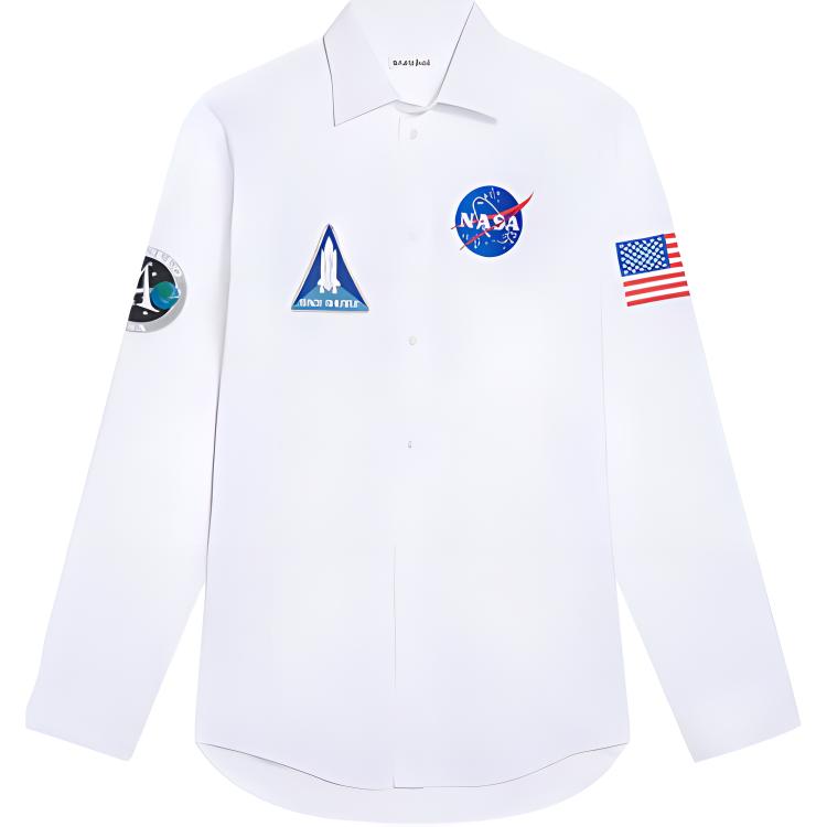Balenciaga SS21 Aerospace Embroidered Long Sleeve Shirt White Top 663076TYB189000