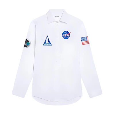 Balenciaga SS21 Aerospace Embroidered Long Sleeve Shirt White Top 663076TYB189000