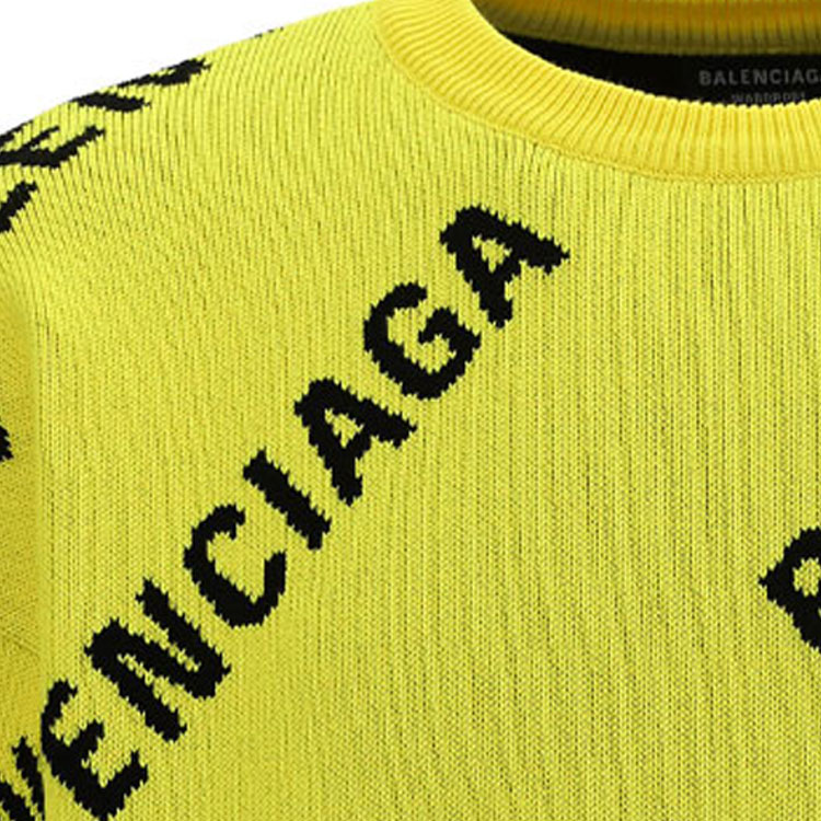 Sizing 발렌시아가 SS21 올오버 로고 울 크루넥 스웨터 맨즈 옐로우 657401T32007440