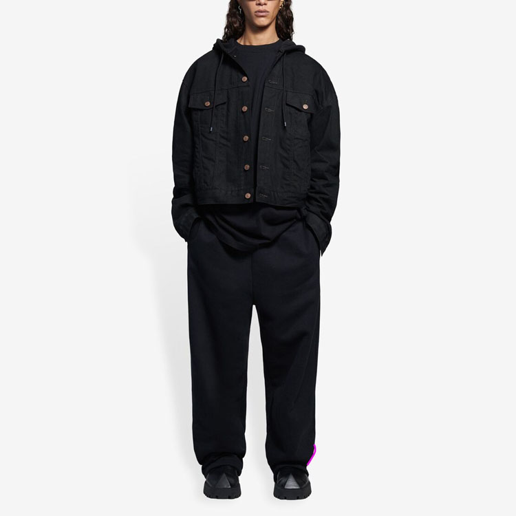 Shop Balenciaga SS21 Black Denim Hooded Jacket 657606TJW582470