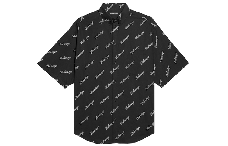 Balenciaga SS21 Black Logo Print Short Sleeve Shirt 647354TJLY71070