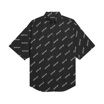 Balenciaga SS21 Black Logo Print Short Sleeve Shirt 647354TJLY71070
