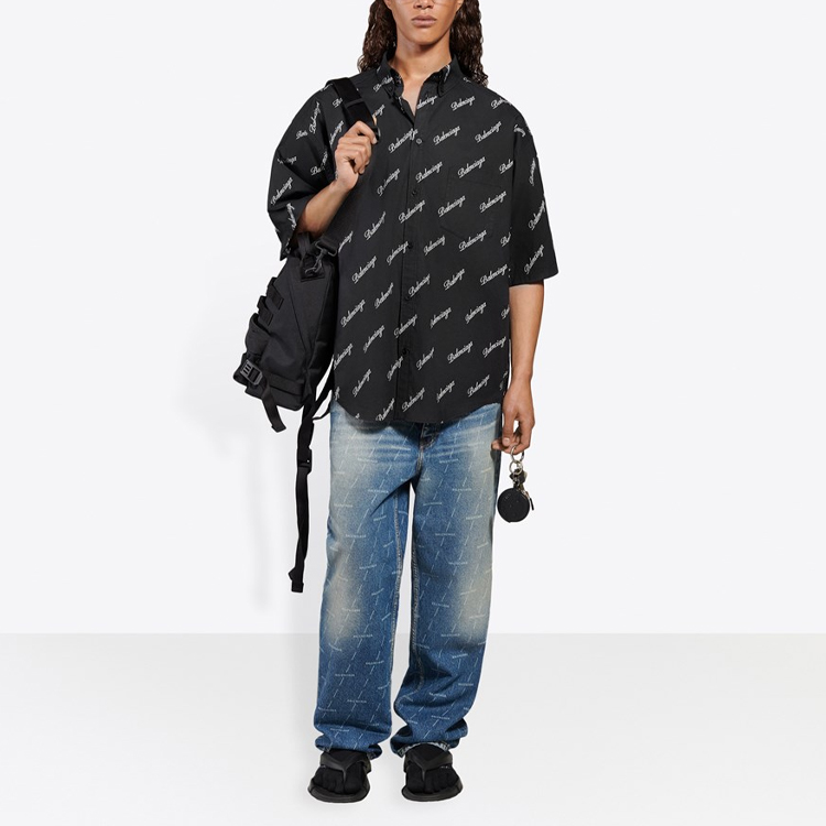 Shop 巴黎世家 SS21 黑色短袖印花標誌襯衫 647354TJLY71070