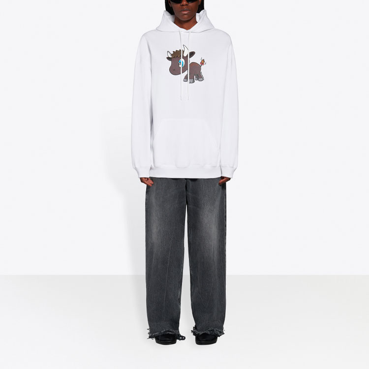 Shop Balenciaga SS21 卡通連帽白色衛衣 男女適穿 578135TJVE69000