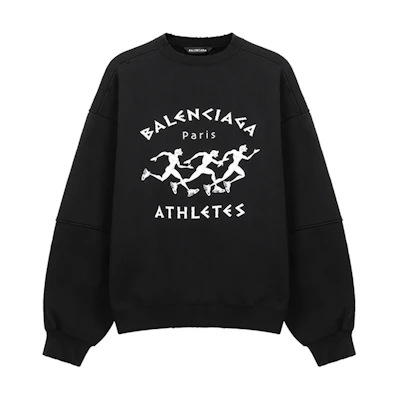 Balenciaga SS21 Distressed Oversized Heavyweight Crewneck Sweatshirt Black Men. 641654TJVI71070
